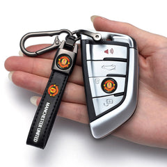 Manchester United Car Keychain Keyring for Manchester United Fans,FC Manchester United Car Key Chain Replacement Key Fob Holder,Leather Car Key Lanyard Car Key Hanger,Souvenir for Football Fans