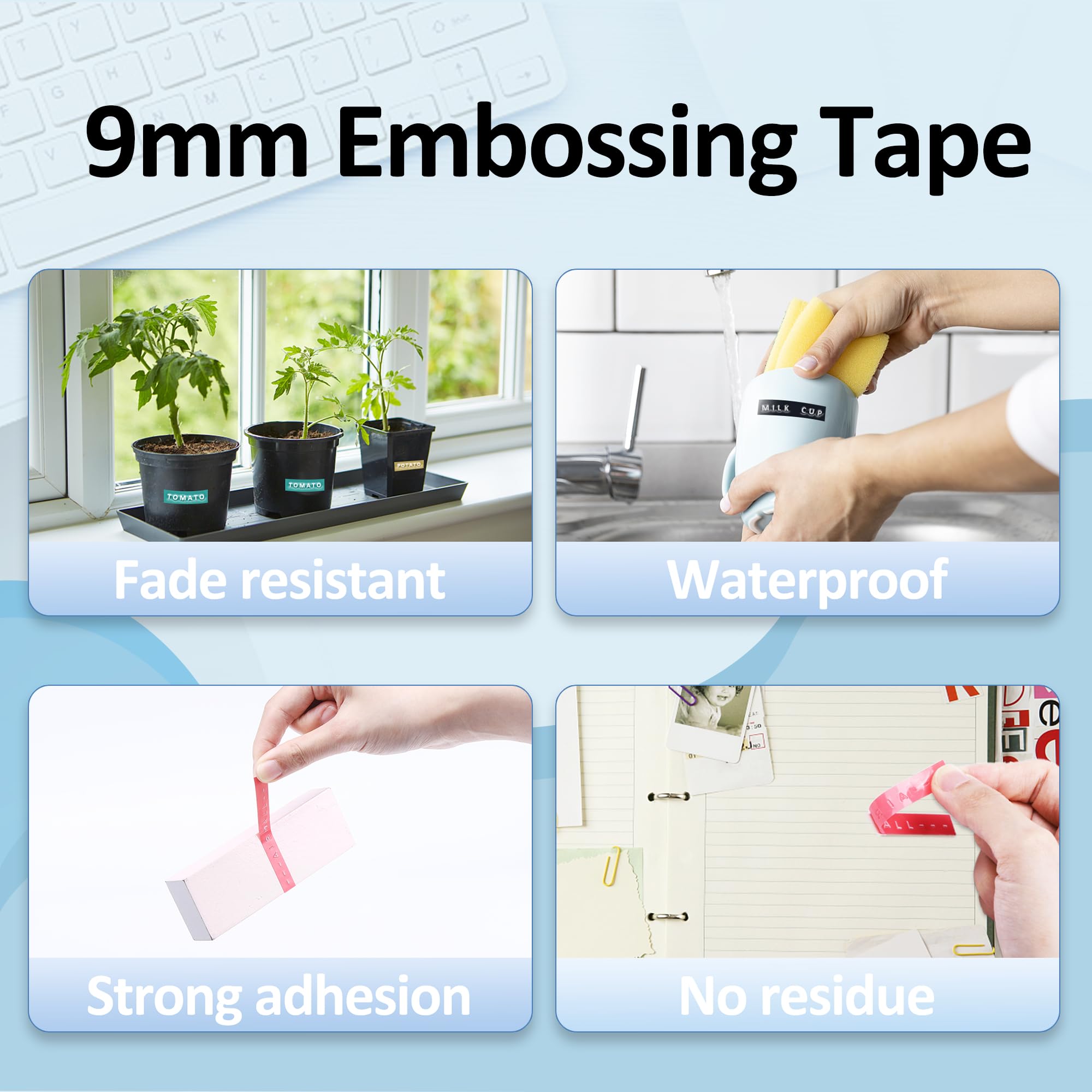 5X Compatible Dymo Embossing Tape Replace for Dymo Omega Tape S0717930 Junior S0717900 Tape, 9mm Light Yellow/Blue/Green/Pink/Purple Embossing Tape for Dymo Junior Omega Home Label Maker