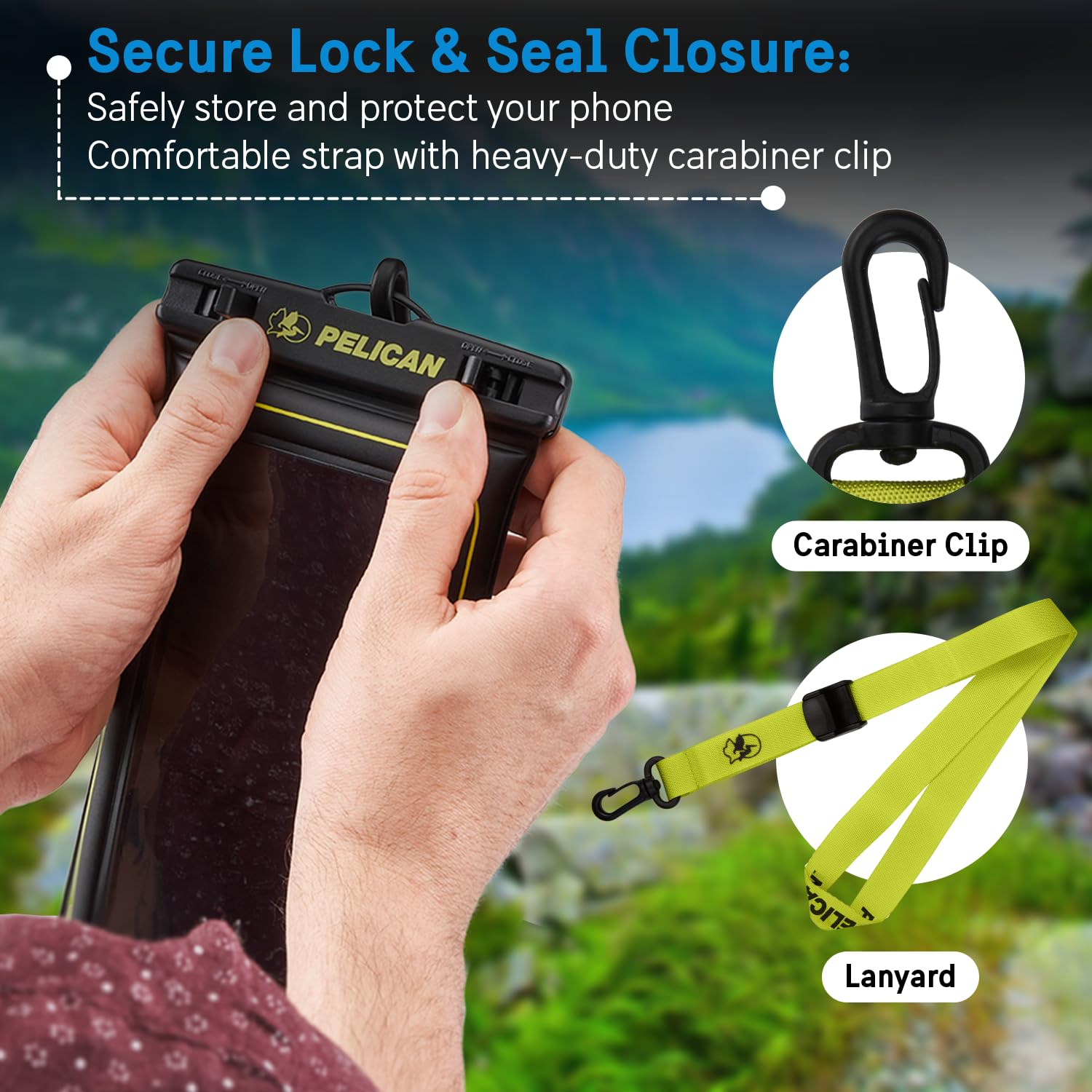 Pelican Marine - IP68 Waterproof Phone Pouch (Regular Size) - Floating Waterproof Phone Case For iPhone 14 Pro Max/ 13 Pro Max/ 12 Pro Max/ 11/ S22 Ultra - Detachable Lanyard - Black/Yellow