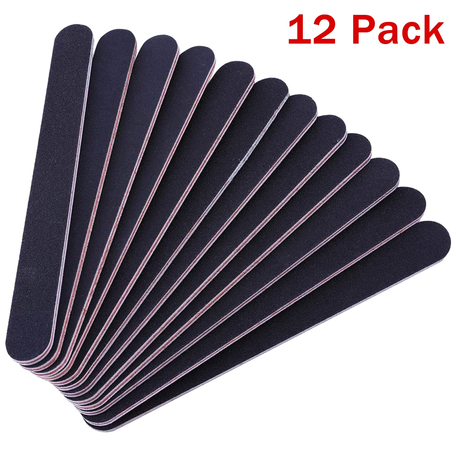 Stadux 12 PCs Professional Nail Files Double Sided Emery Boards 100/180 Grit, Fingernail Files for Natural/False Nails, Nail Styling Set for Home and Salon Use - Black