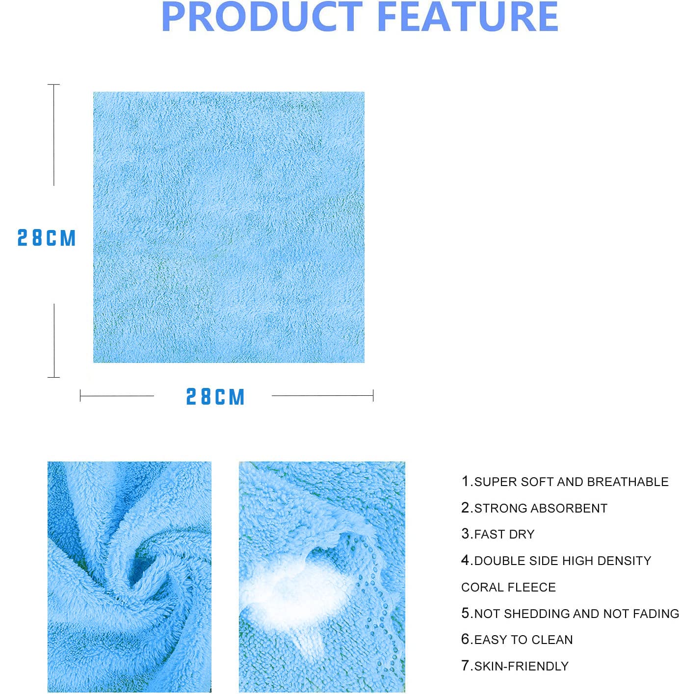 3 Pack Microfiber Super Soft Baby Face Cloths, 28 x 28cm Washable & Reusable Unscented Flannels, Multipack Blue and White, Ideal for Wiping and Cleaning Hands and Face (Blue)