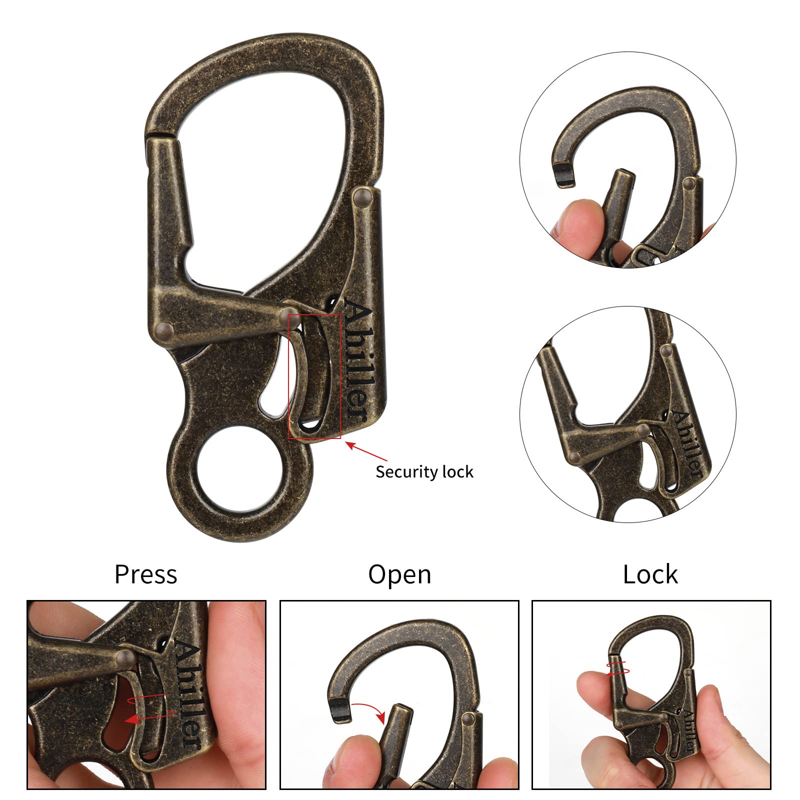 Ahiller Carabiner Clip, Double Anti-Misopening Locking Design, 3 Inch Alloy Caribena Hook, Keychain for Outdoor Camping, Hiking, Fishing, Key Ring Clip (Dark Bronze-2P)