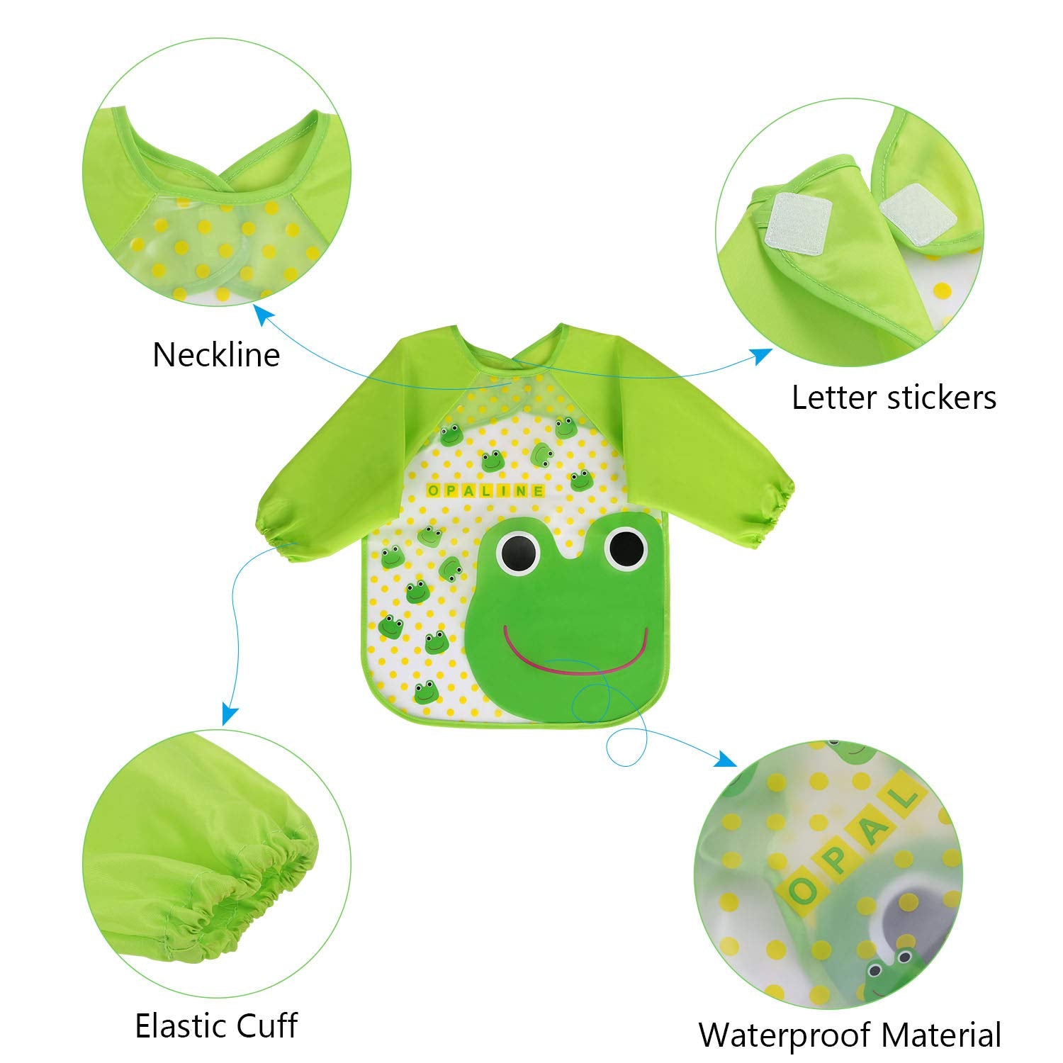 Vicloon Bibs with Sleeves, 4 Pcs Baby Waterproof Weaning Toddler Bib, Long Sleeve Bib Unisex Feeding Bibs Apron for Infant Toddler 6 Months to 3 Years Old