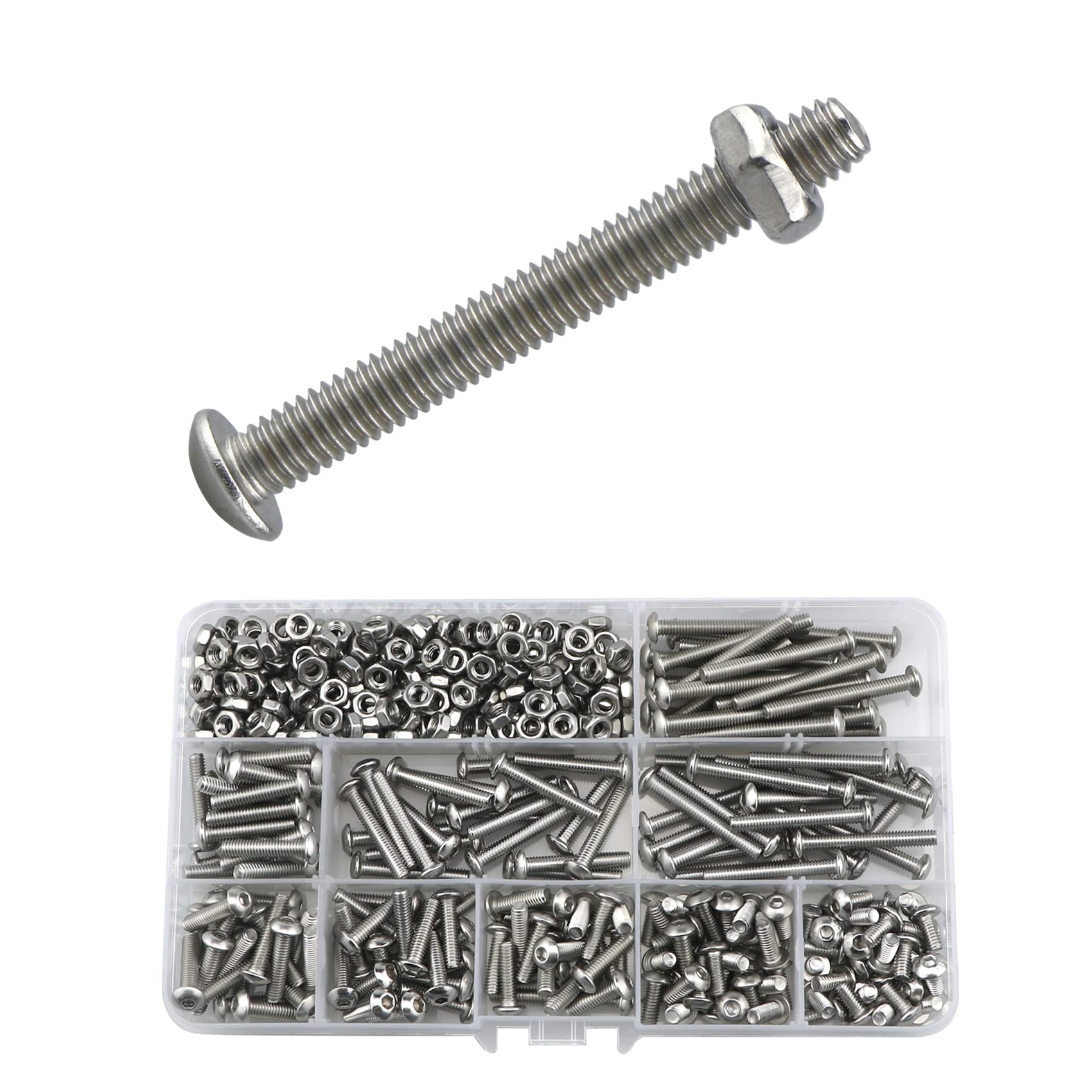 Bolts And Nuts Set, Hex Head M4 Stainless Steel Machine Screws And Round Head Hexagon Socket Bolts Assortment(8/10/14/16/18/20/25/30/35mm) (M4, Silver)