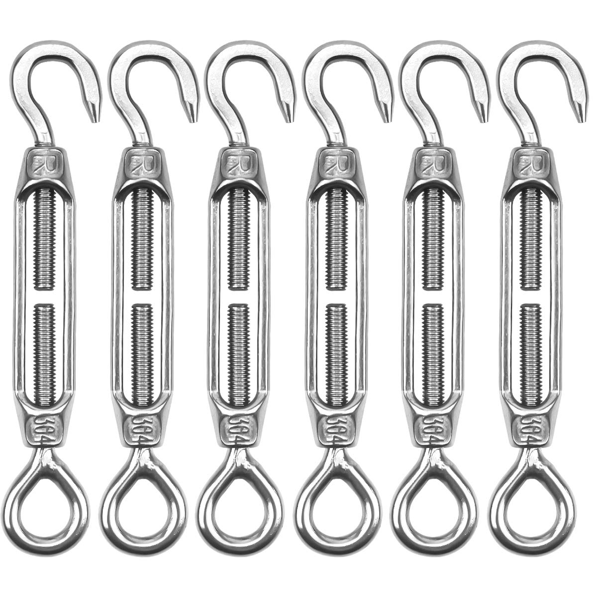 Pack Of 6 Turnbuckle Wire Tensioner M4 Stainless Steel Hook and Eye Tensioners Rope Cable Tension Set Adjustable Garden Wire Tensioner Kit Heavy Duty