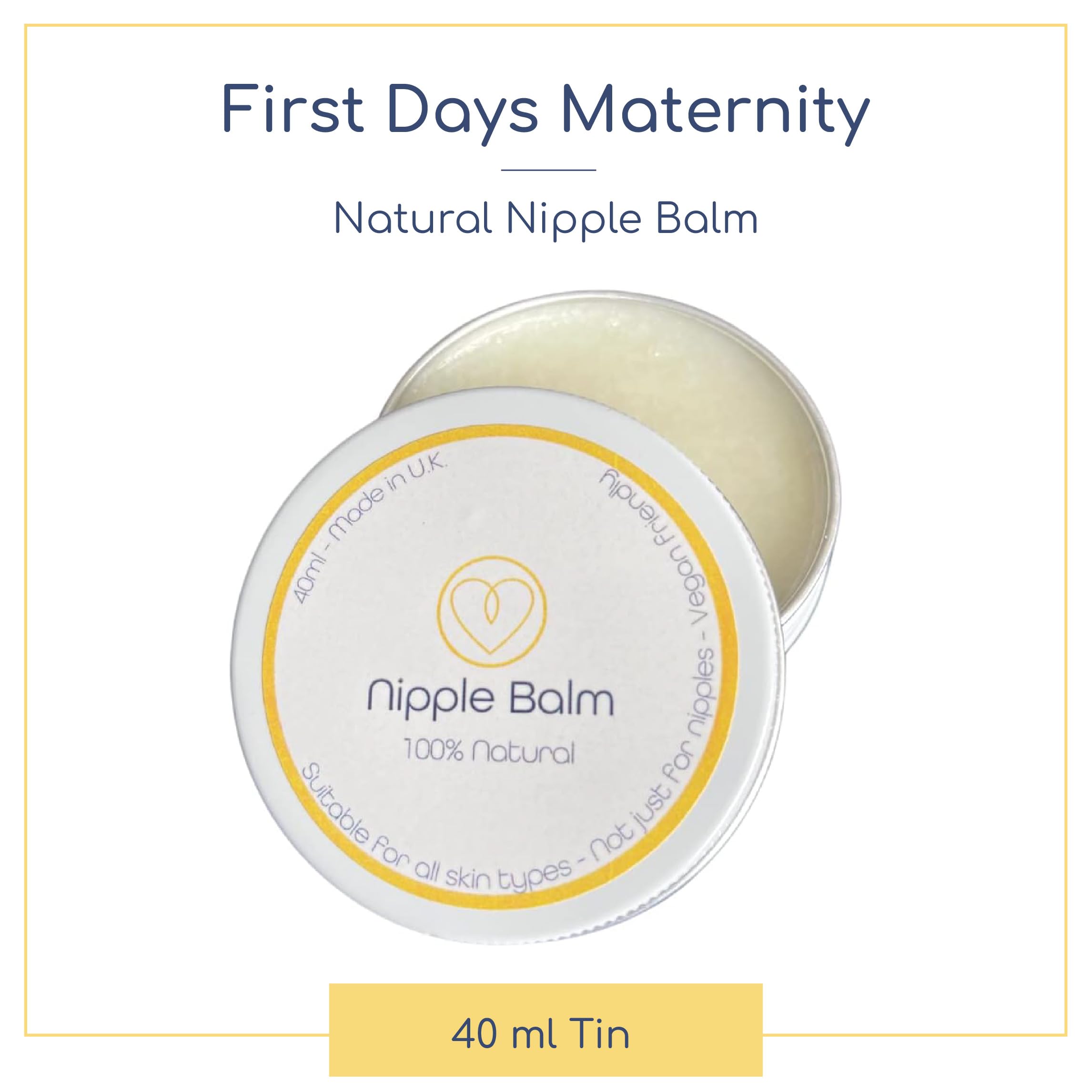 First Days Maternity Natural Nipple Balm, Nipple Balm for Sore Nipples, Dry Lips, Cuticles, and Dry Skin, Suitable for All Skin Types, Unscented, Vegan-Friendly, 40 ml Tin