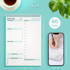 Daily Planner, To Do List Notepad Tear Off, Undated Planner,Spiral Hourly Planner to Do List Notebook, Time Box Planner with PVC Hard Cover, 17.8 x24.5 cm，80 Sheet (Blue)