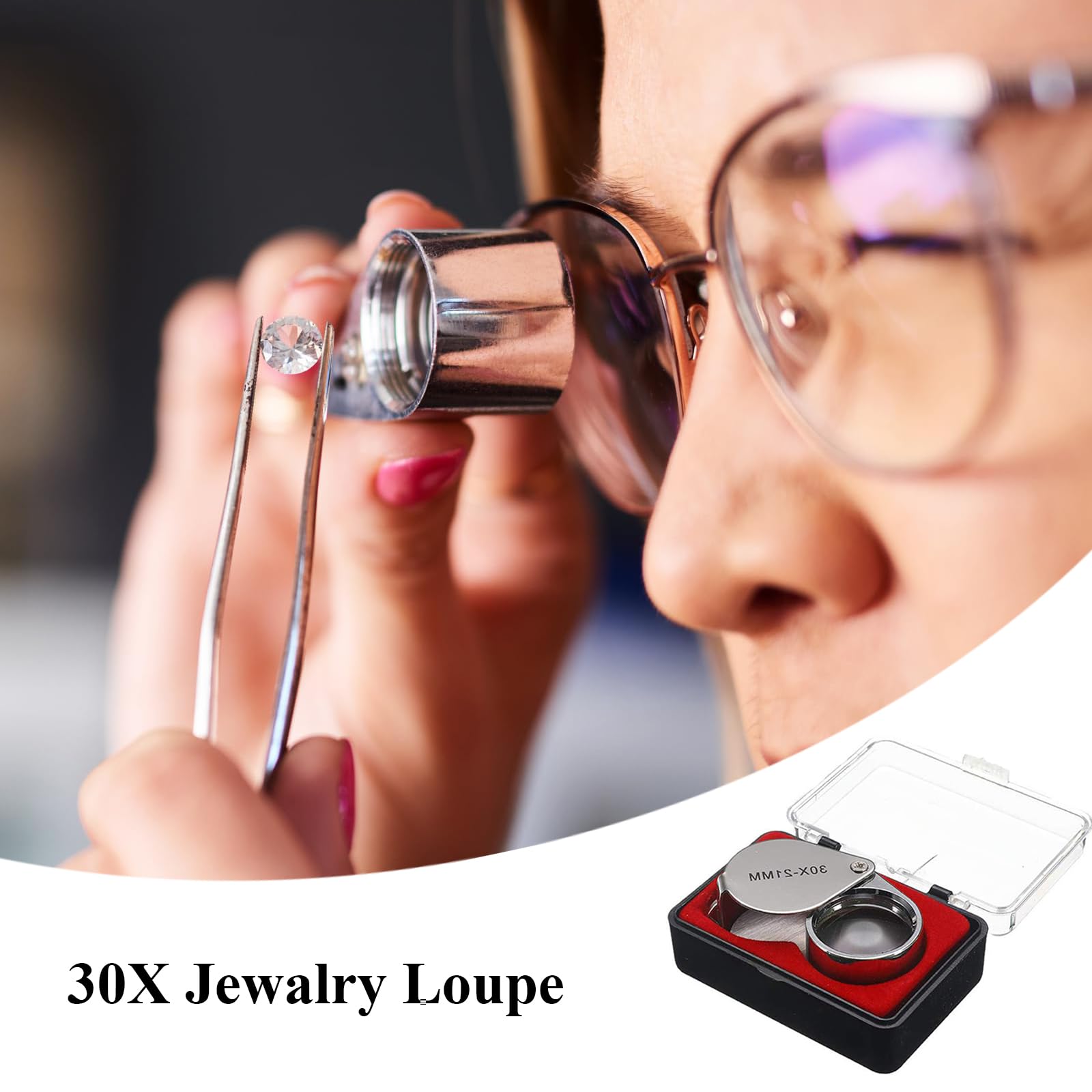 Jewellers Loupe, Jewellers Magnifying Glass, 30x Folding Pocket Magnifying Glass Suitable for Hobbies Diamonds Jeweller Coins Stamps Collecting