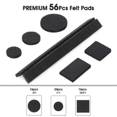 Yelanon Felt Furniture Pads 56Pcs(25and50) mm Furniture Pads Self Adhesive, Felt Chair Pads,Anti Scratch Floor Protectors for Furniture Feet Chair Legs, Furniture Felt Pads for Hardwoods Floors, Black