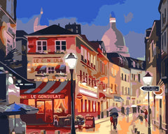 Paint by Numbers for Adults Beginner,French Street Paint by Number for Adults,Landscape Paint by Numbers Street Scenery,Sacre Coeur Paint by Number City Night View 16 x 20 Inch Without Frame