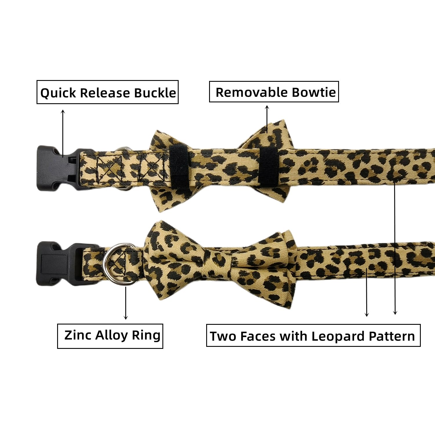 Olahibi Bowtie Dog Collar, Leopard Pattern, Cotton Fabric Material, for Small Dogs.(Small, Yellow Leopard)