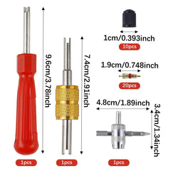 33 Pcs Car Tyre Valve Removal Tool Set   Tyre Valve Repair Kit   Dual & Single Head Valve Core Remover   4-Way Valve Tool   10 Pcs Tire Valve Caps   20Pcs Valve Cores   Fit for Car Bicycle Auto