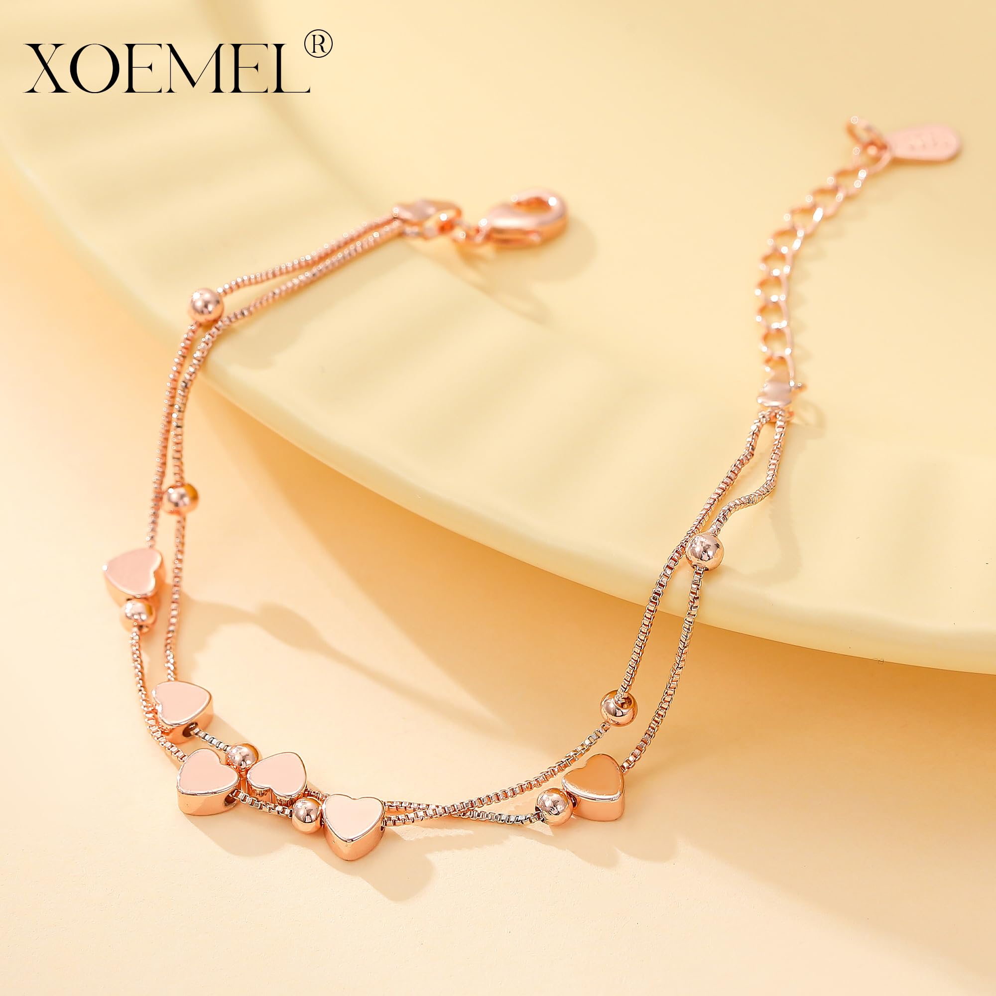 XOEMEL Rose Gold Bracelet for Women Charm Bracelets for Womens Heart Bracelets Ladies Bracelets Gold Plated Bracelet Women's Jewellery