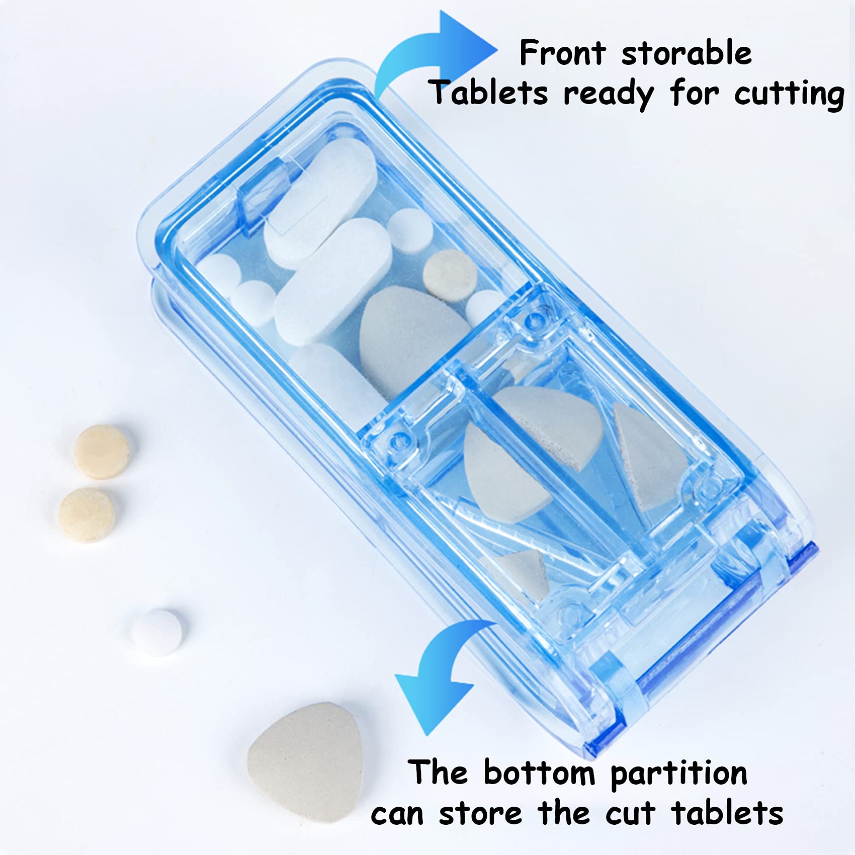 GeekerChip Pill Cutter,V-Vise Split Medication Tablets Small Tablets,with Pill Box,to Divide and Carry Daily Medication (Blue)