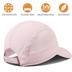 GADIEMKENSD Folding Running Man Hat,Visors Sport Cap Summer Mesh Women Baseball Cap Hiking Quick-Drying Hat Breathable Waterproof Trucker Hat with 3.54in Brim Adjustable Unisex Hat Pink