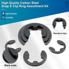 NINDEJIN 395PCS Retaining Rings E-Clip Assortment Set, 13 Sizes, Carbon Steel External Snap Ring, E-Clips Retainer Circlip Rings for Projects - Gears Pulleys Axles Shafts and Other Moving Parts