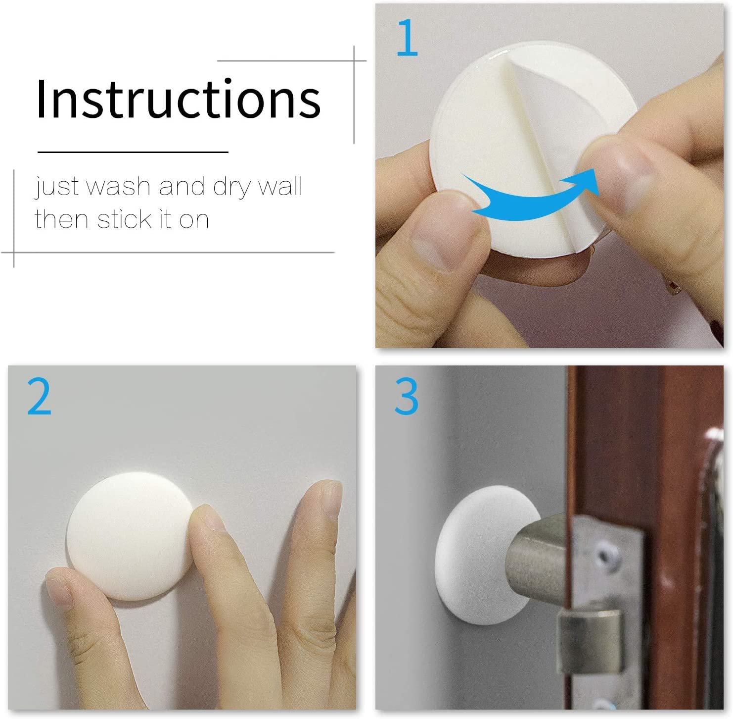 Efbock Door Stopper, Silicone Wall Protectors Self Adhesive Door Handle Knob Bumper Guard Stopper Rubber Door Stops (White 5pcs)