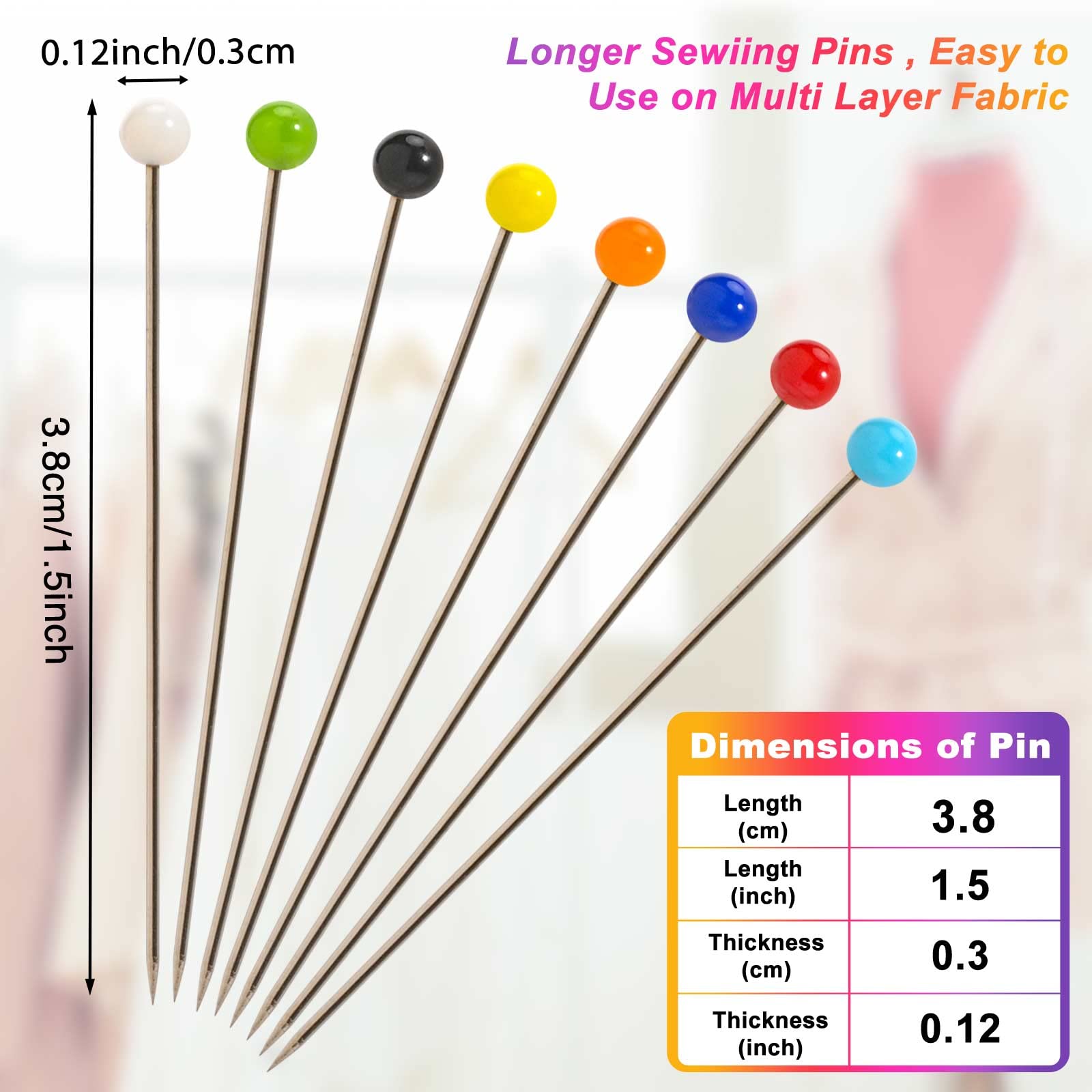 Artvorks Sewing Pins 100 Pcs – 38mm Long Pearl Head Pins With Sharp Ends Not Easy To Bend & Oxidize – Multicolored Pins Ideal For Dressmaking, Quilting, Jewelry & Crafts