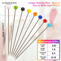 Artvorks Sewing Pins 100 Pcs – 38mm Long Pearl Head Pins With Sharp Ends Not Easy To Bend & Oxidize – Multicolored Pins Ideal For Dressmaking, Quilting, Jewelry & Crafts