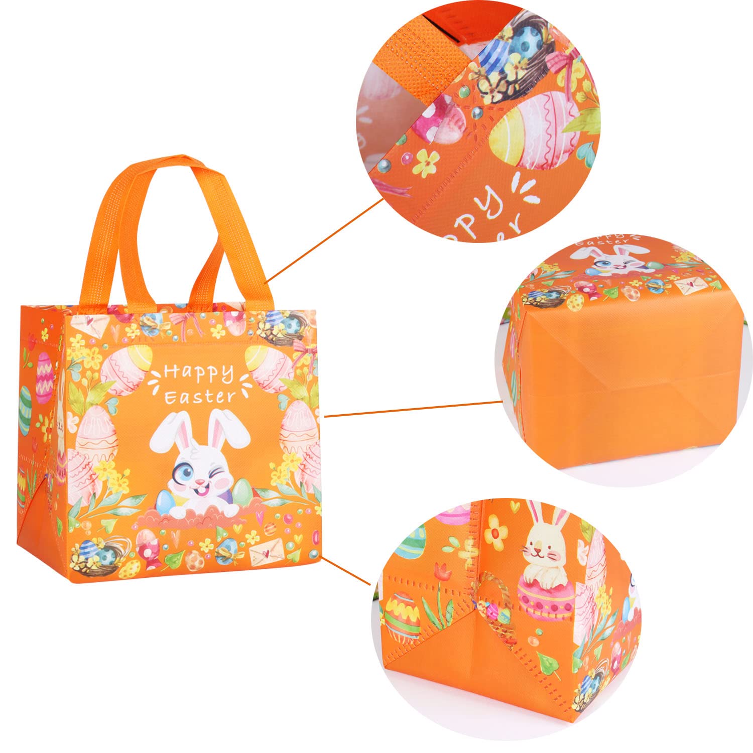 Jwssor 4 packs Reusable Gift Bags,Treat Bags with Handle,Non-woven Bags for Easter Party