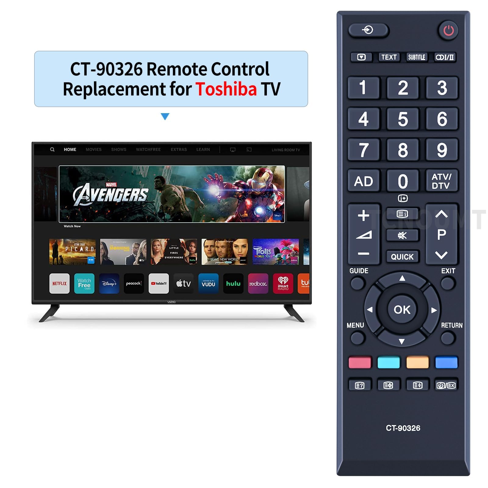 New CT-90326 Replacement Toshiba Smart TV Remote Control Compatible with 32RV635D 37RV635D 26AV615DB 26AV713B 32AV636DB 32AV713B 19AV616DB 40LV665DB 32AV635DB 32AV615DB 19AV615DB 42AV635D 32LV713B