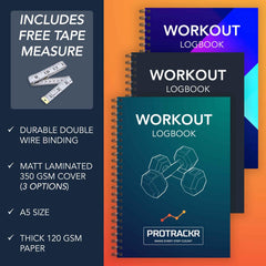 Workout Logbook and Free Tape Measure   Record 120 Workouts, Weights & Cardio - Set Goals - Track Progress - 6 Month Undated Planner   A5 Size - Durable Hardcover - Thick Paper – Wiro Bound (Turquoise)