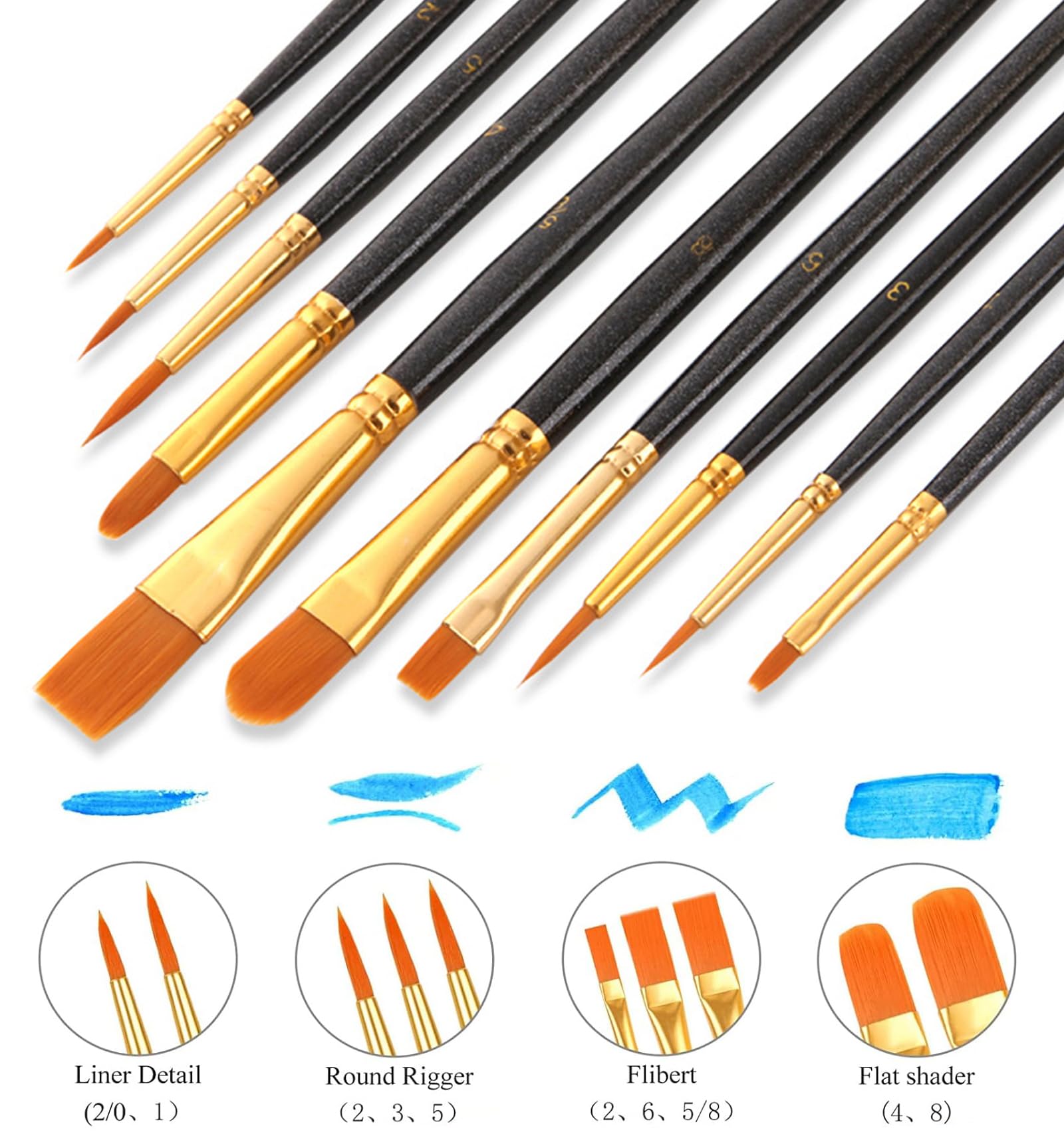 ILantule Paint Brushes Set,10 PCS Professional Painting Brushes,Artists Paint Brushes,Brushes for Acrylic Painting,for Artists, Adults & Kids