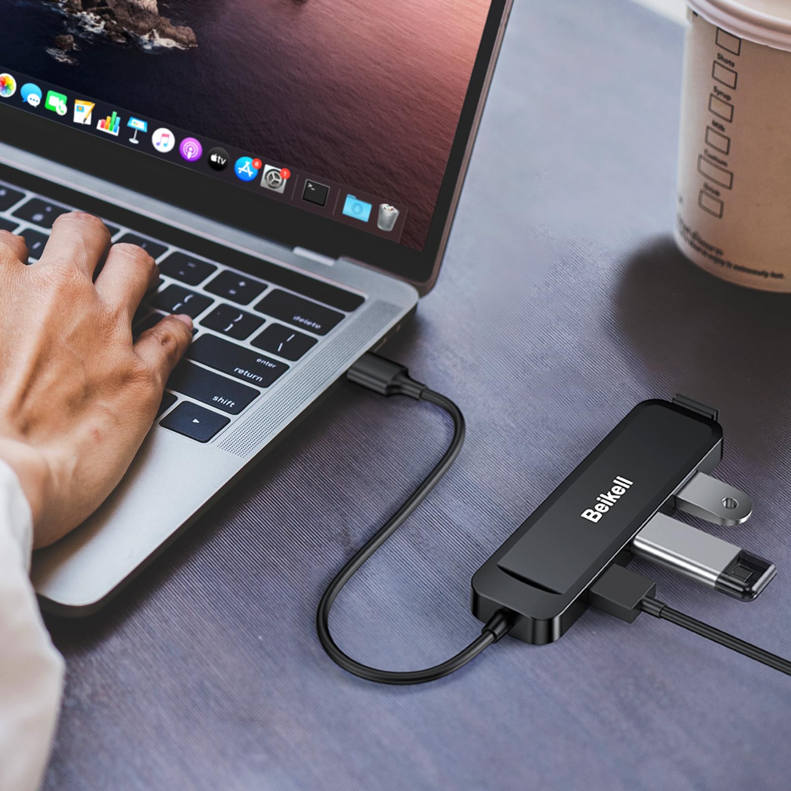 Beikell USB 3.0 Hub, USB Data Hub 4 Ports Ultra Slim High Speed for Macbook, Mac Pro/Mini, iMac, Surface Pro, XPS, USB Drives, Notebook PC, Laptop, External Hard Drives, etc.