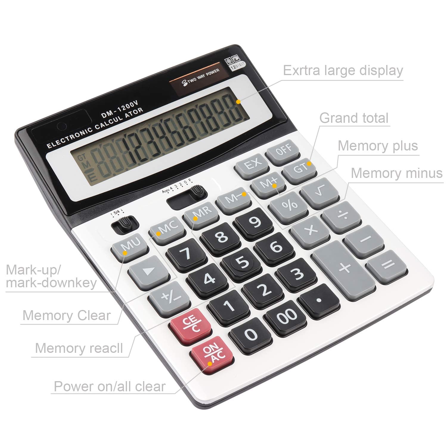 Calculators HIHUHEN Large Calculator Solar & Battery Power 12 Digit Display Multi-Functional Big Button for Business Office School Calculating (2 x Calculator)