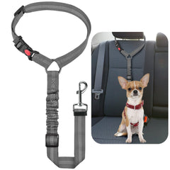 Dog Seat Belts For Cars   Dog Car Harness Adjustable Headrest Dog Car Seat Belt Restraint Puppy Elastic Pet Dog SeatBelt harness Strong Leads Harness for Dogs Cats (GREY)