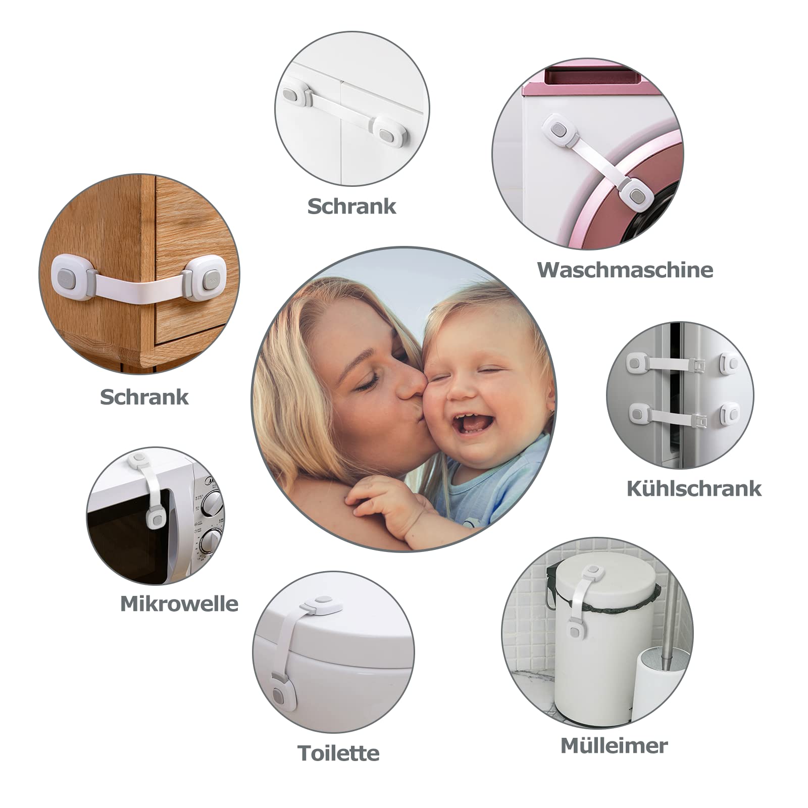 BillyBath Premium Baby Cabinet Lock, Pack of 6 Child Safety for Cupboard, Drawers, Refrigerator, Toilet Seat with Strong Adhesive, No Drilling Required Cupboard Lock, Grey