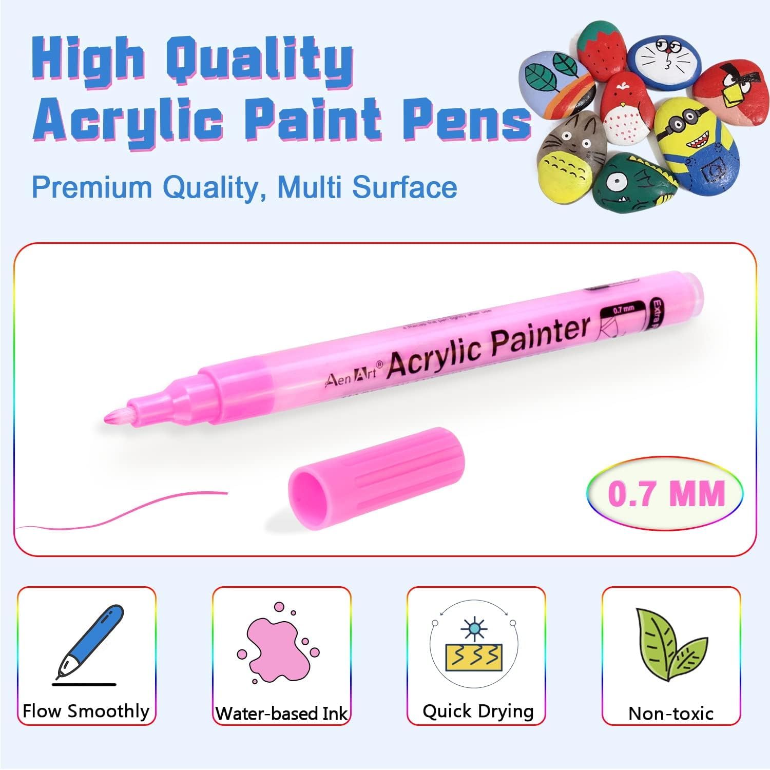 Paint Pens, Acrylic Paint Pens for Rock Painting, 24 Colors Fine Tip Acrylic Pens for Kids & Adults, Halloween Pumpkin Painting, Glass Stone Wood Ceramic Craft Supplies