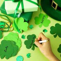 JUNEBRUSHS Shamrock Cutouts, 120Pcs St. Patrick's Day Cutouts Green Shamrock Shape Paper Cutouts for St. Patrick's Day Classroom Bulletin Board Decorations Party Craft Projects, 3 Colors