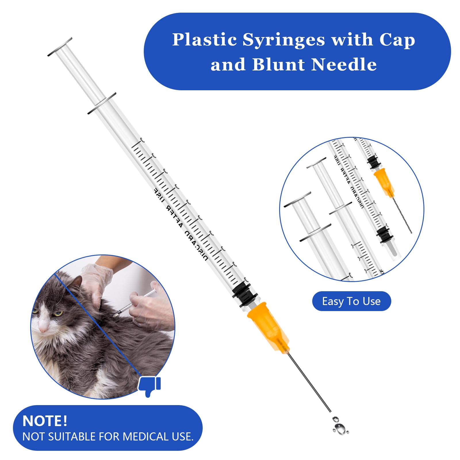 1ml Plastic Syringes, 12pcs Measuring Feeding Pets Syringes, Syringe with Cap and Blunt Needle, Small Ink Filling Syringe, Reusable Fodder Syringes for Labs Plant Watering