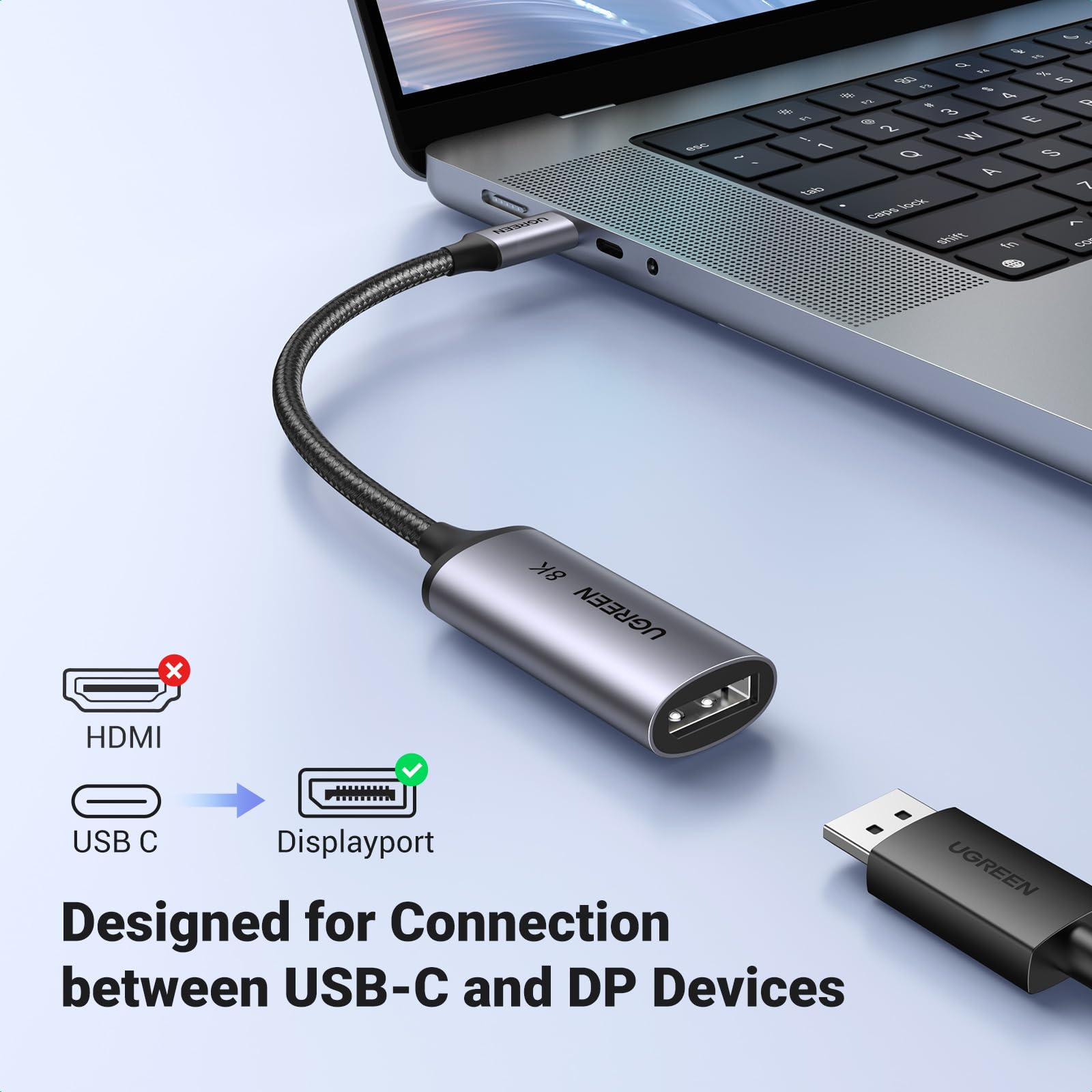 UGREEN USB C to DisplayPort Adapter [8K@60Hz, 4K@240Hz, 2K@240Hz], DP.14, Thunderbolt 3/4 to DP Converter with HDR, VRR & ALLM, Compatible with iPhone 15 Series, MacBook, Mac Mini, iPad, XPS, Galaxy