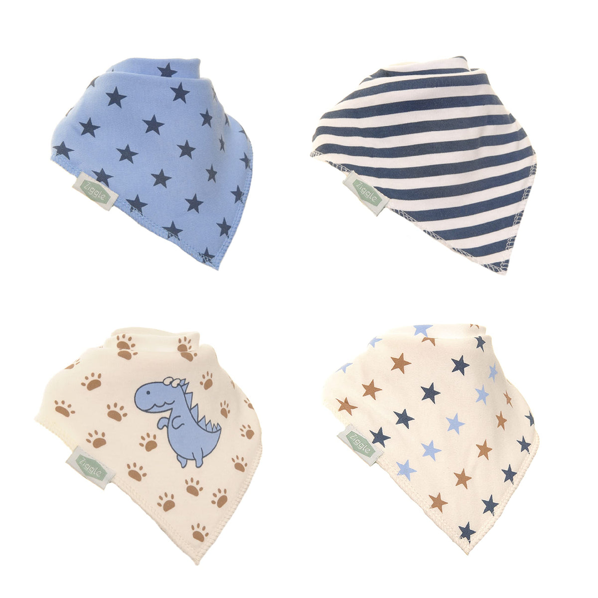 Ziggle - Bandana Dribble Bibs - Cotton Front Baby Bibs Newborn to 24 Months - Newborn Baby Gifts - Baby Bibs for Comfortable Kids - Dino & Stars