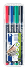 STAEDTLER 317 WP4 Lumocolor Permanent Pen, Medium Line Width, 1.0mm - Assorted Colours (Pack of 4)