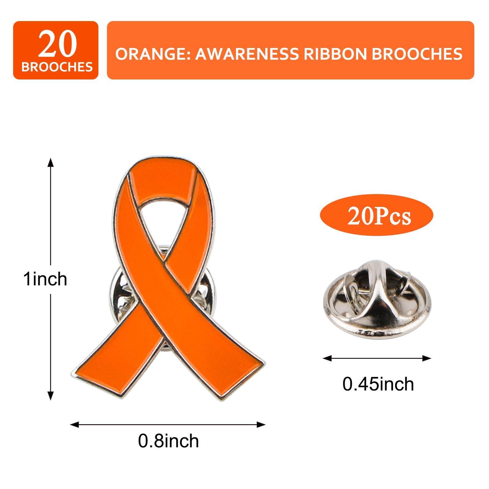 WANDIC Orange Ribbon Pin, 20 Pcs Orange Ribbon Brooches Hope Enamel Jewelry Pins, Leukemia Awareness Kidney Cancer Multiple Sclerosis Gun Violence Awareness Brooches