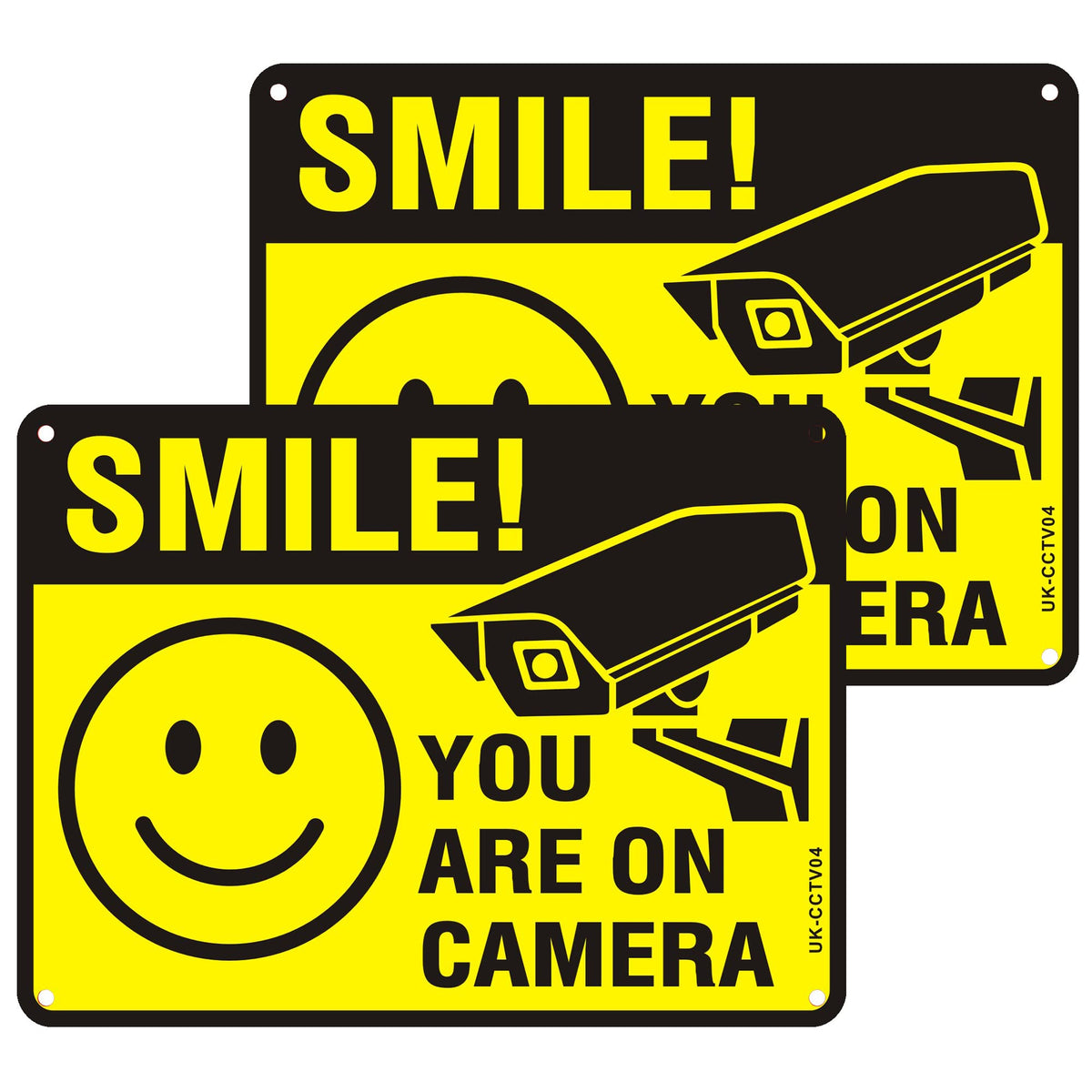 Smile Your on Camera Signs Reflective Aluminum, Pack of 2 Smile You are on Camera Sign Metal 20x30cm (A4) CCTV Sign Smile Funny Camera Signs Waterproof, UV Resistant, Durable