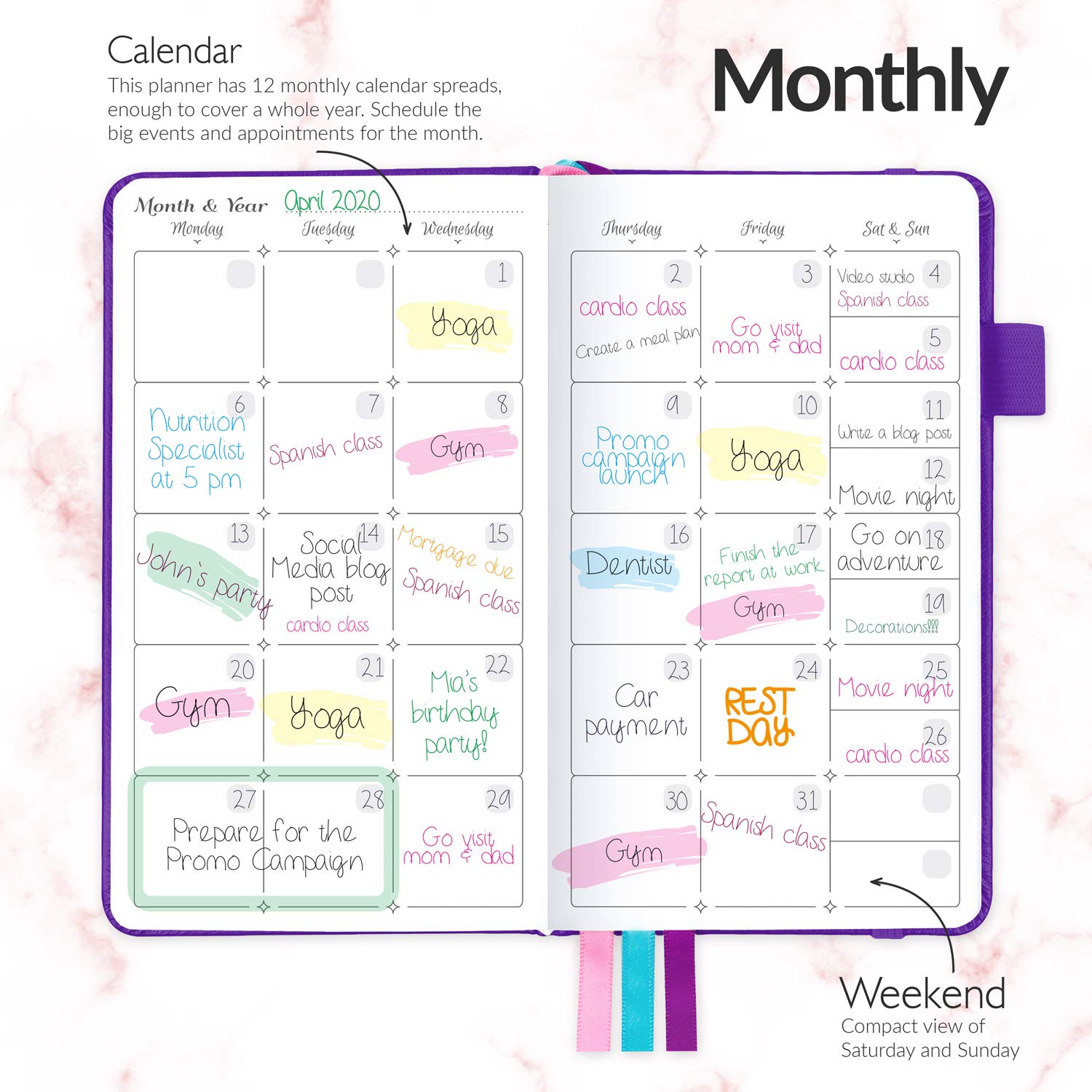 GoGirl Planner and Organizer for Women – Pocket Weekly Planner, Goals Journal & Agenda for Time Management & Productivity. Undated (Purple)