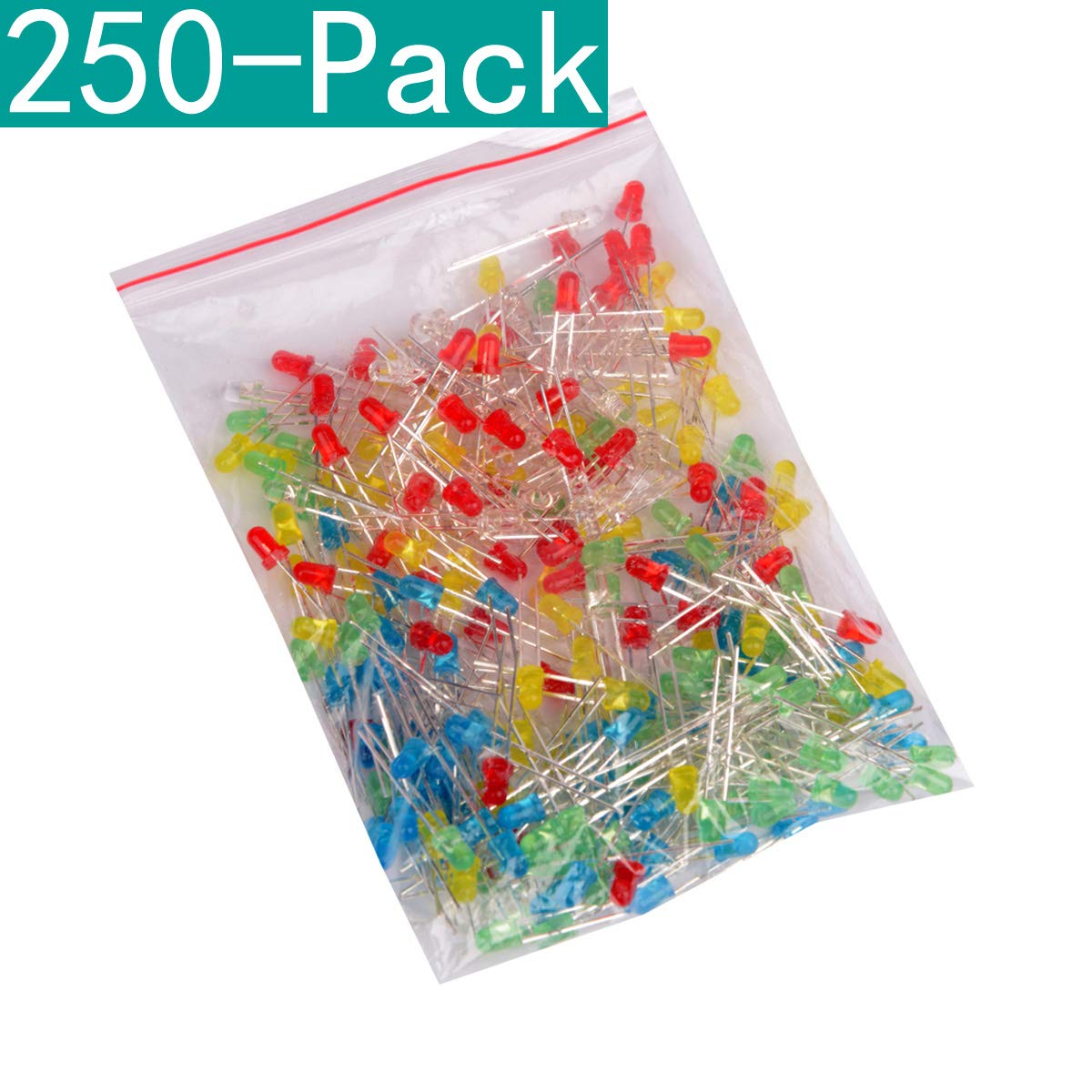 Youmile 250-Pack (5 colors x 50-Pack) 3mm LED Light Emitting Diode Lamp Diffused Assorted Kit (White Red Green Blue Yellow)