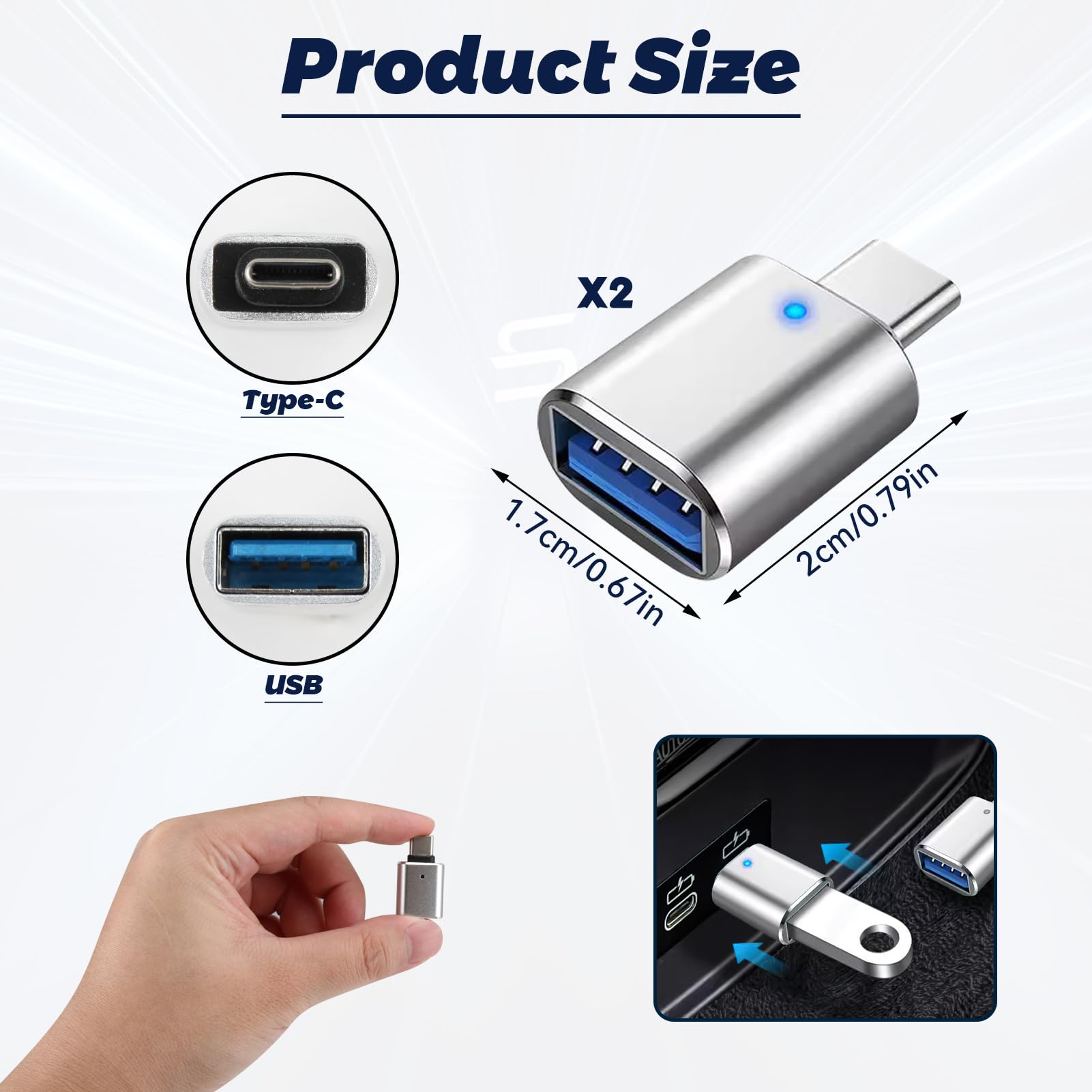 2 Pack USB to USB C Adapter, Type C to USB 3.0 Converters for Macbook Air 2020,Samsung Notebook 9, Dell Xps,Laptop,I-Pad,Other Type C Devices,Durable,High Speed Charging,Data Transfer
