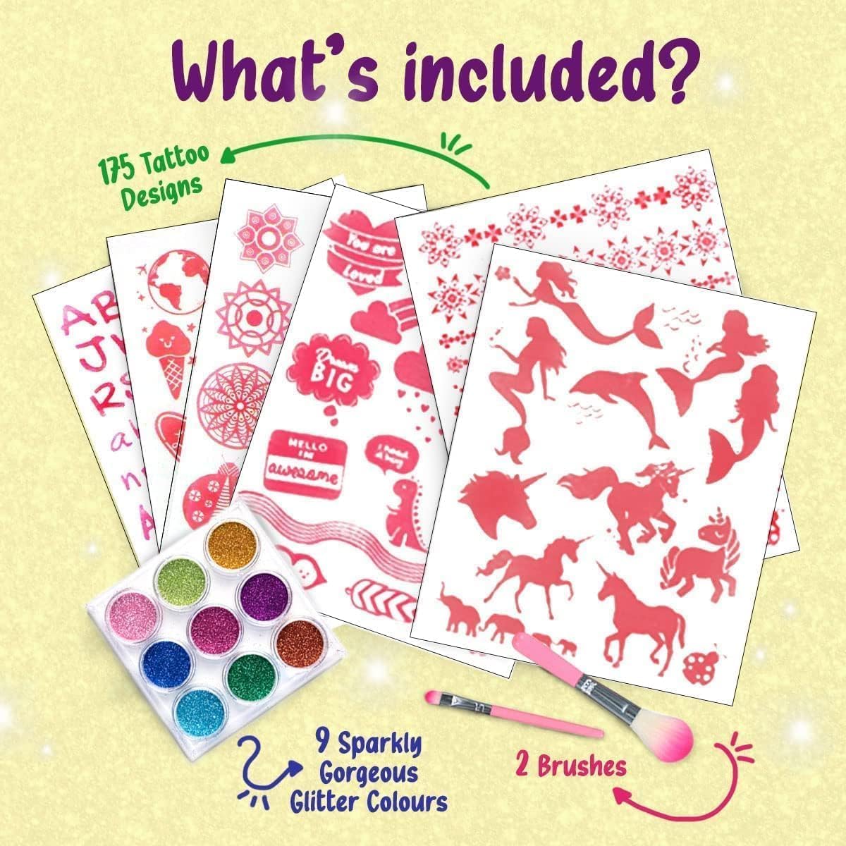 PURPLE LADYBUG Glitter Tattoos for Kids with 175 Designs, Peel & Stick Kids Tattoos for Girls - Girls Birthday Presents for Age 8 9 10 11, Unique 7 Year Old Girl Gifts, & Gifts for 6 Years Old Girls