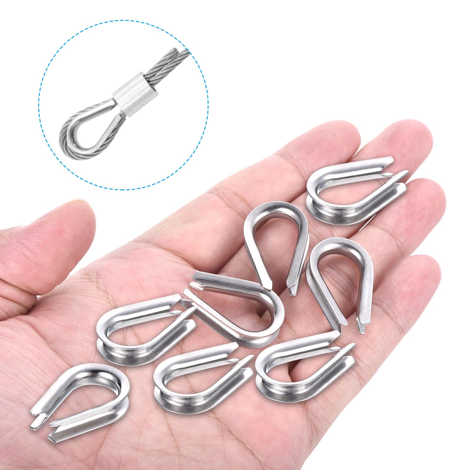 PATIKIL M4 Stainless Steel Thimble, 50 Pack Wire Rope Thimbles for 5/32 inches Diameter Wire Rope Cable Rigging