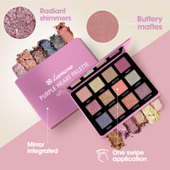 Lamora Pink Eyeshadow Palette Makeup - 12 Highly Pigmented Shimmer and Matte Shades - Travel Size with Mirror - Vegan & Cruelty Free