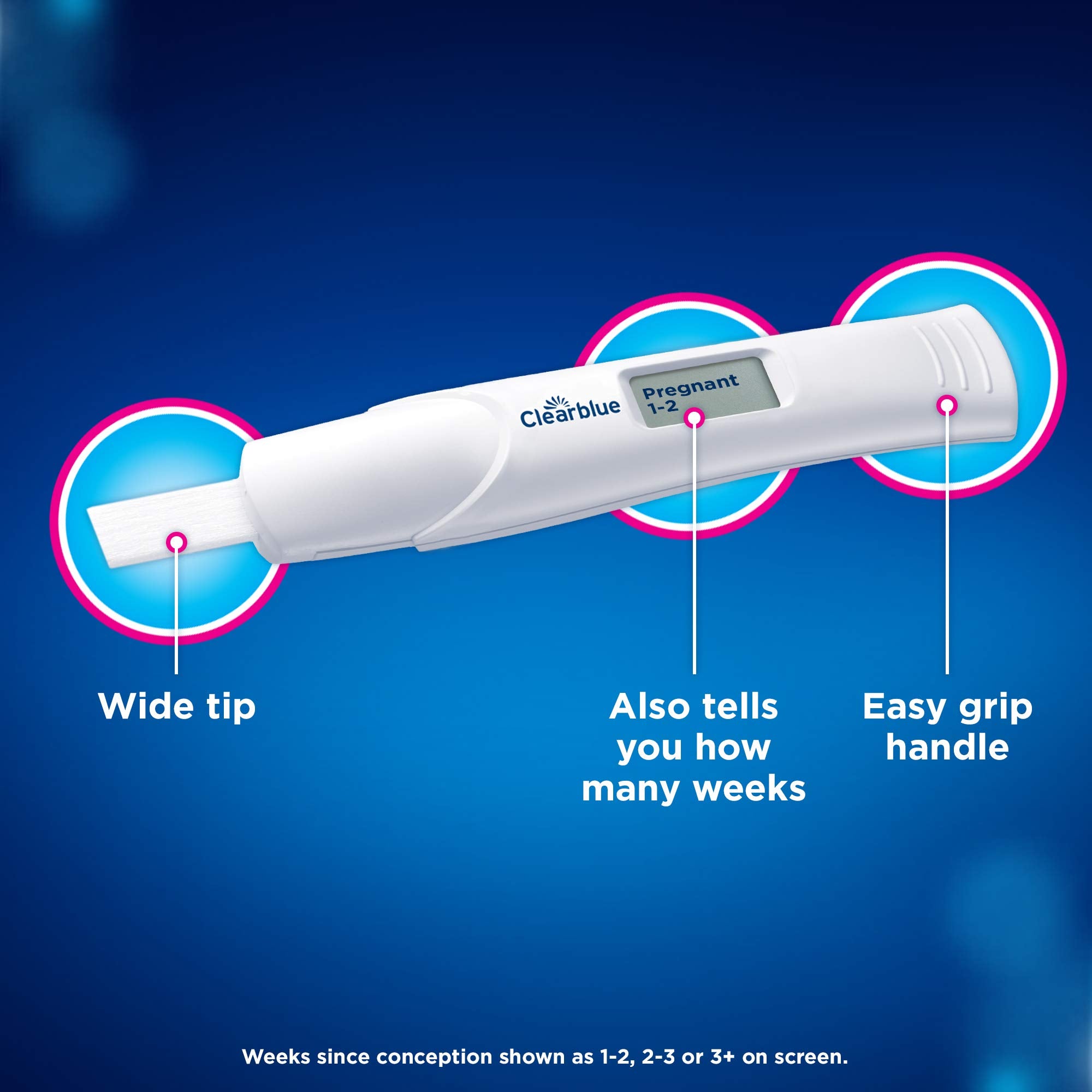 Clearblue Pregnancy Test 3X Confirmation Combo Pack, Result As Fast As 1 Minute (Visual Sticks) & Tells You How Many Weeks (Digital Stick), Kit of 3 Tests (1 Digital, 2 Visual)