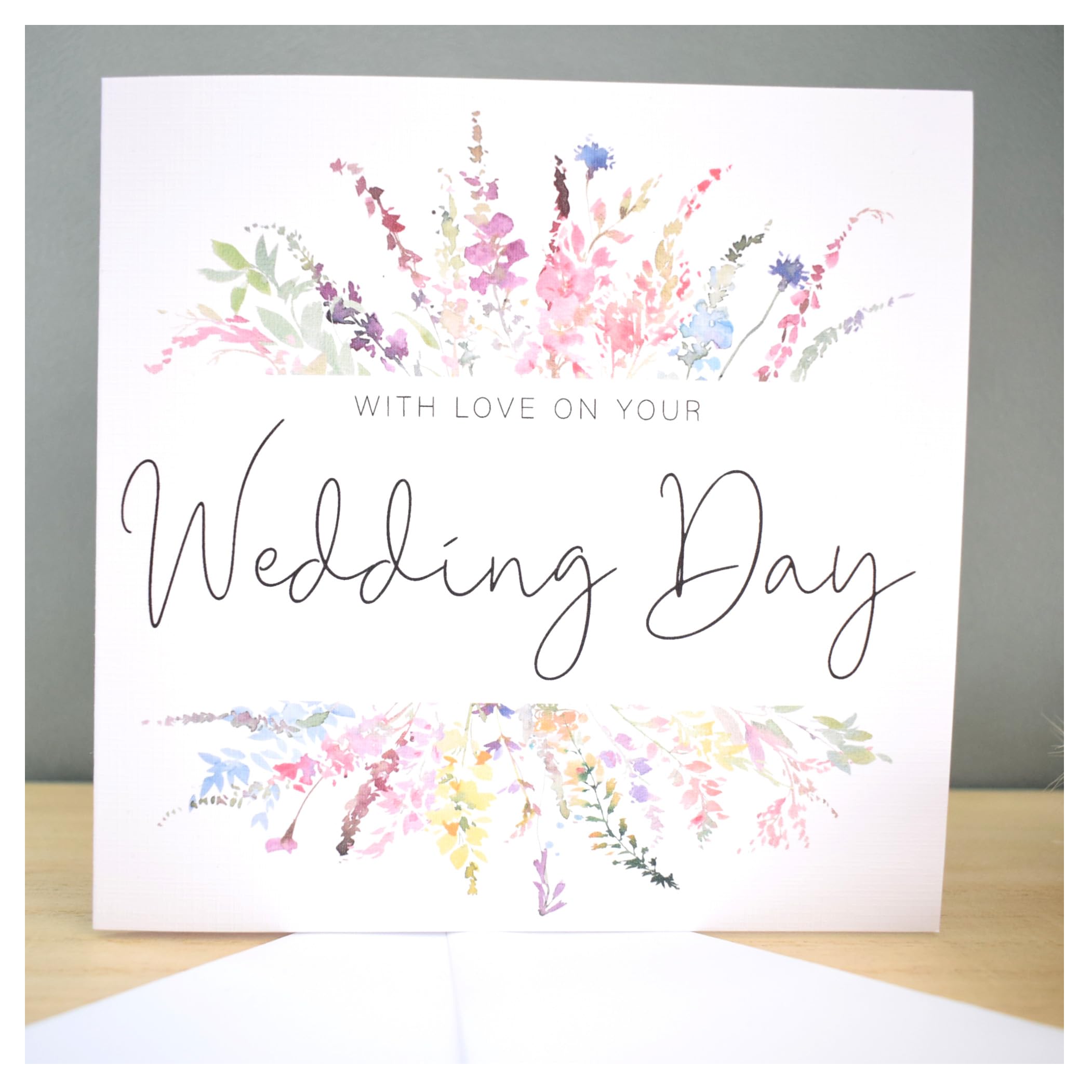 On Your Wedding Day Card   Newly Married Congrats Card   Ceremony Card Husband Wife   Mr Mrs   Mr Mr   Mrs Mrs   Rainbow Florals   148mm Square Modern Greeting Card