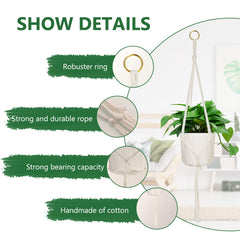 Hanging Planters Baskets, 4 Pack Cotton Rope Macrame Plant Hanger with 4 Hanging Hooks, Wall Hanging Flower Pot Holder for Indoor Outdoor Balcony Decoration - 80CM & 100CM