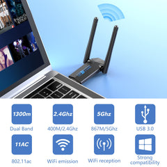 USB Wifi Dongle ElecMoga,5dBi Dual Band 5GHz USB Wifi Computer,1300Mbps USB WI-FI Adapter,Support Windows 11/10/8/7/Vista/XP, Mac OS