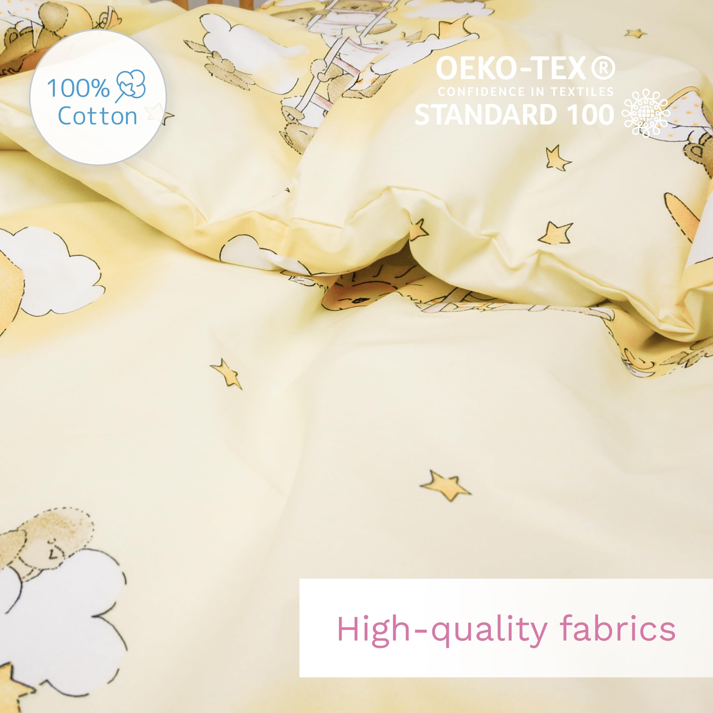 2 Piece Baby Kids Bedding Set 120x90 cm Duvet Cover & Pillowcase for Toddler Cot (Ladders Yellow)